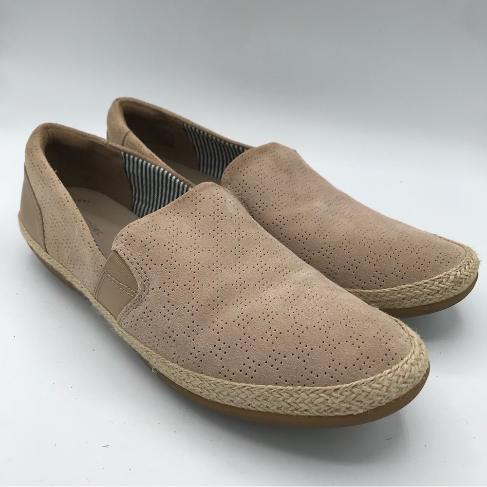 Clarks Women's Danelly Rae Loafer Sz 10 Slip On Flat Tan Blush Suede Perforated